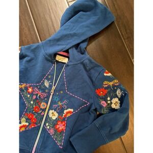 Peek Kids Blue Embroidered Star Floral Dragonfly Zip Up Hoodie Sweatshirt 4/5